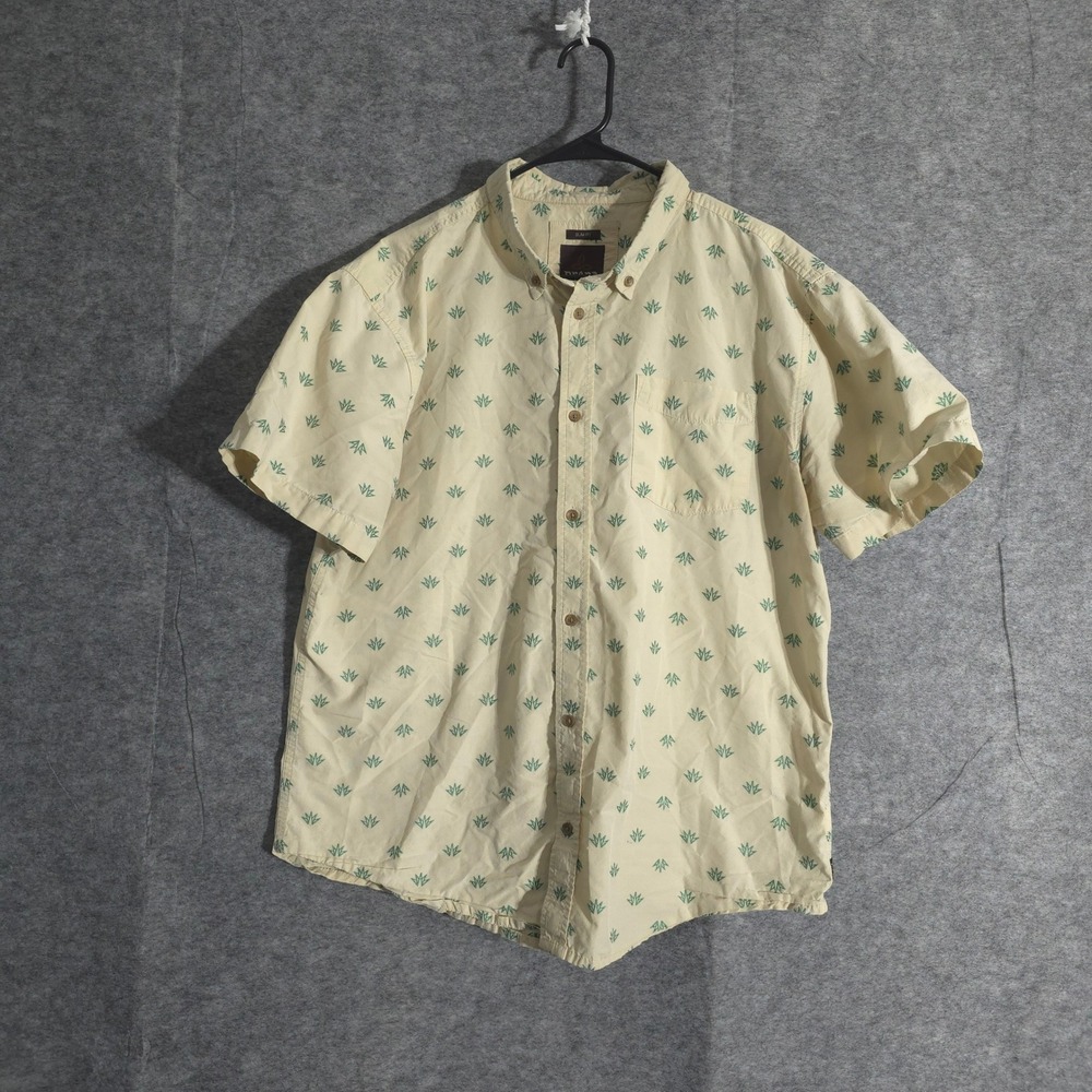 Prana Mens Large Mens Button Down Shirt Slim Fit Short Sleeve Green Leaf